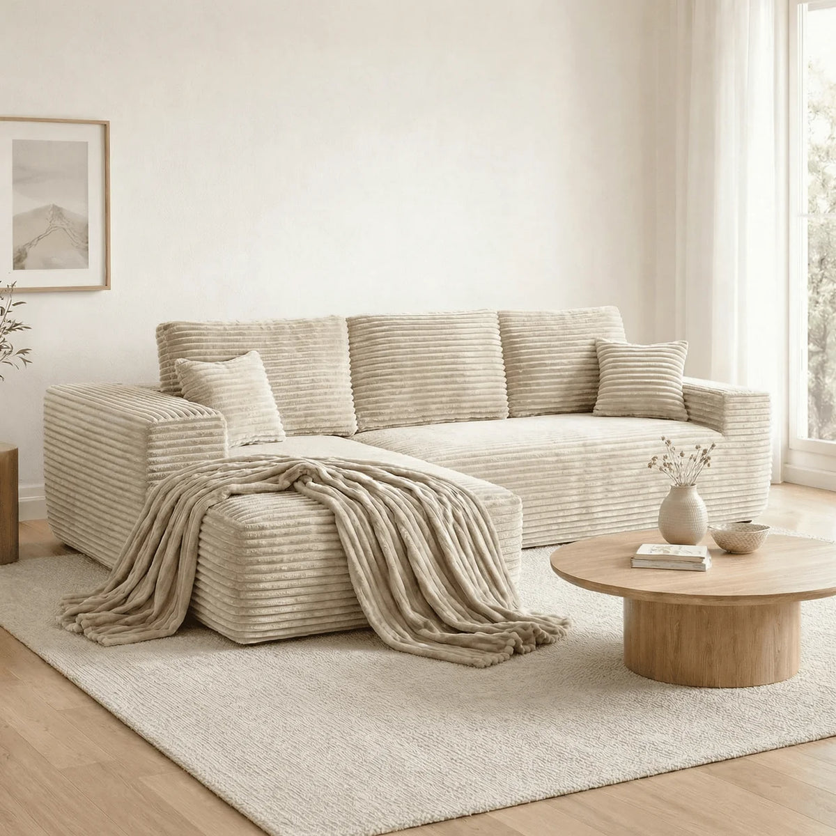 Canapé Compressé Novera Beige Crème dans un salon lumineux