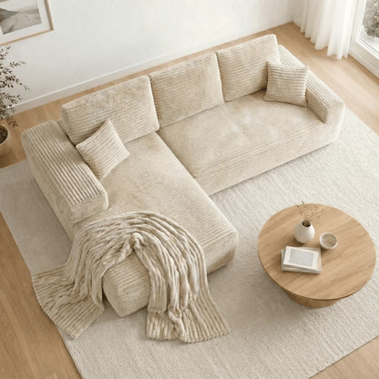 Canapé Compressé Novera Beige Crème avec méridienne et plaid