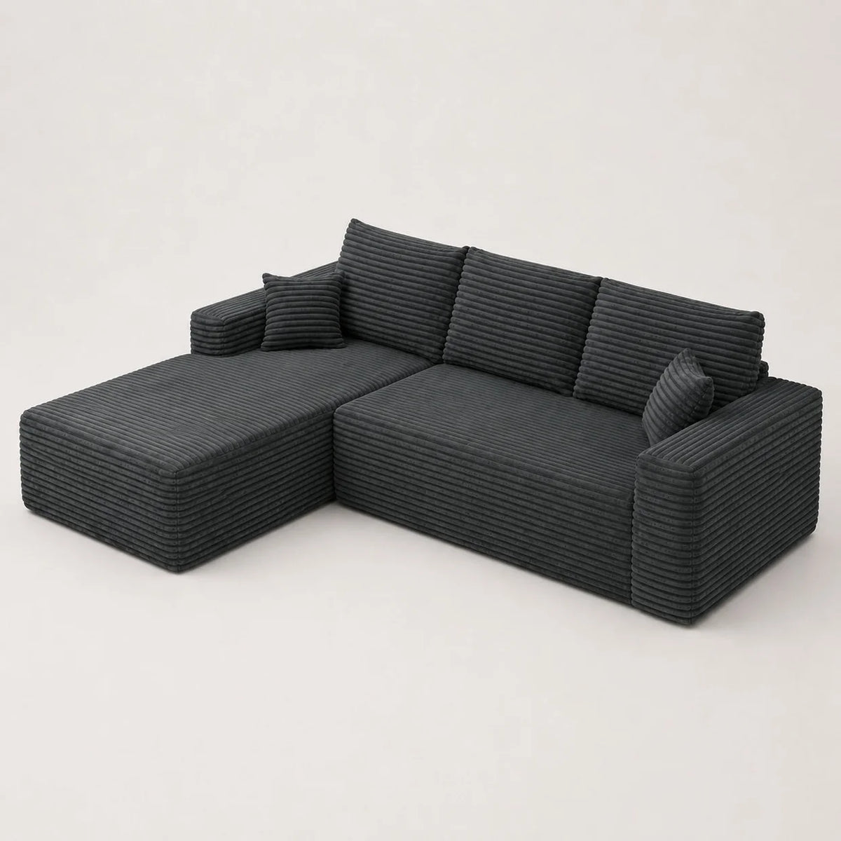 Canapé Compressé Novera Gris Anthracite avec méridienne en velours côtelé