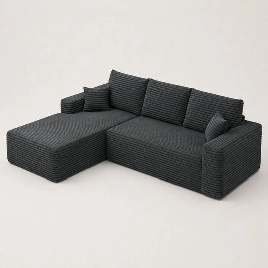 Canapé Compressé Novera Gris Anthracite avec méridienne en velours côtelé
