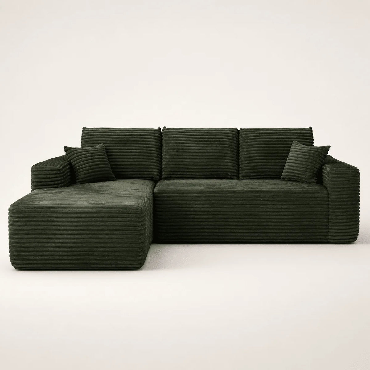 Canapé Compressé Novera Vert – Canapé d’Angle avec Méridienne en Velours Côtelé