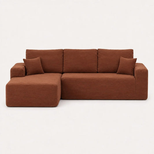 Canapé Compressé Novera Marron – Canapé d’Angle avec Méridienne en Velours Côtelé