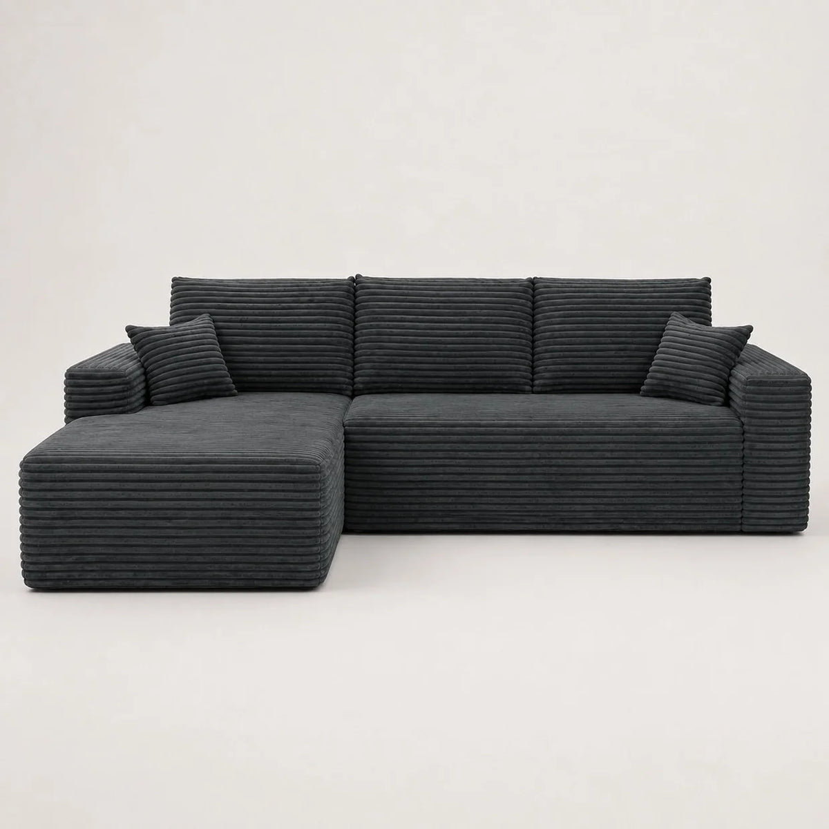 Canapé Compressé Novera Gris – Canapé d’Angle avec Méridienne en Velours Côtelé