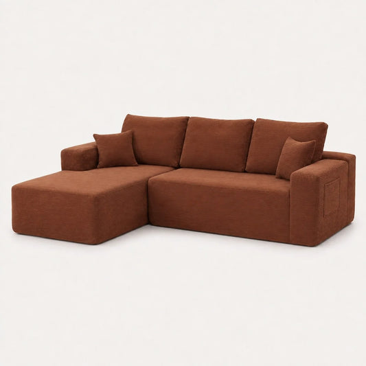 Canapé Compressé Novera Marron – Canapé d’Angle avec Méridienne en Velours Côtelé
