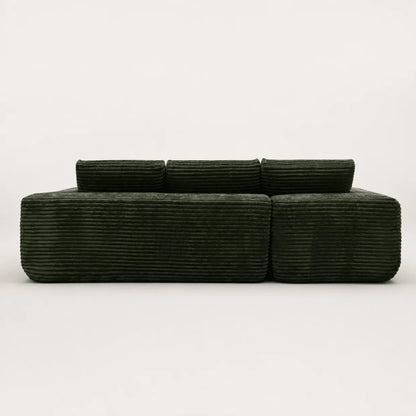 Canapé Compressé Novera Vert – Canapé d’Angle avec Méridienne en Velours Côtelé