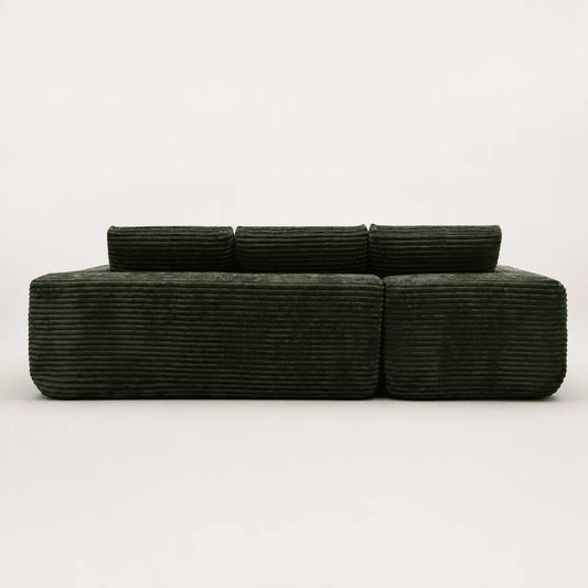 Canapé Compressé Novera Vert – Canapé d’Angle avec Méridienne en Velours Côtelé