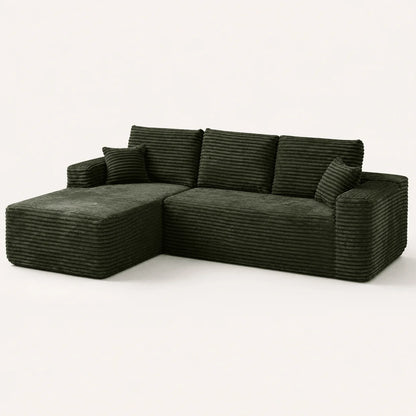 Canapé Compressé Novera Vert – Canapé d’Angle avec Méridienne en Velours Côtelé