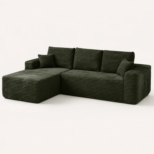 Canapé Compressé Novera Vert – Canapé d’Angle avec Méridienne en Velours Côtelé