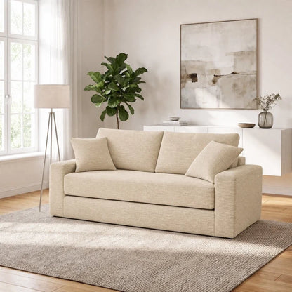 Canapé Compressé Reverso 2 Places Beige Crème – Velours Côtelé